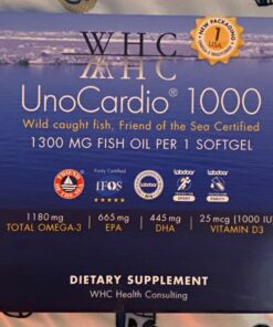 WHC, UnoCardio 1000 Fish Oil, 1300 mg of Pure Triglyceride Fish Oil with Omega-3 (1180 mg), 665 mg EPA and 445 mg DHA and 25 mcg (1000 IU) Vitamin D3 per softgel, Natural Orange, 60 softgels 25 81cKXpf1aGL