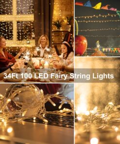 echosari String Lights Battery Powered, 33Ft 100 LED Warm White Outdoor Fairy String Lights with Remote Dimmable Timer 8 Modes for Wedding Party Garden Decoration 1 Pack 23 81cN24lqGvL