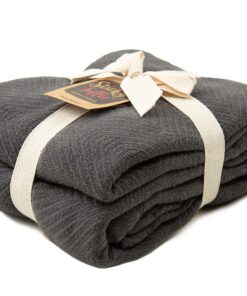 Cotton Throw Blanket for Couch, 60x50 in, Woven Warm and Soft Lightweight Dark Gray Throw, Herringbone Weave Boho Farmhouse Herringbone Gray 14 81cO wd0ceL