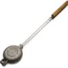 Round Pie Iron 28" overall length, 4 1/4" diameter casting, 4" cooking surface
