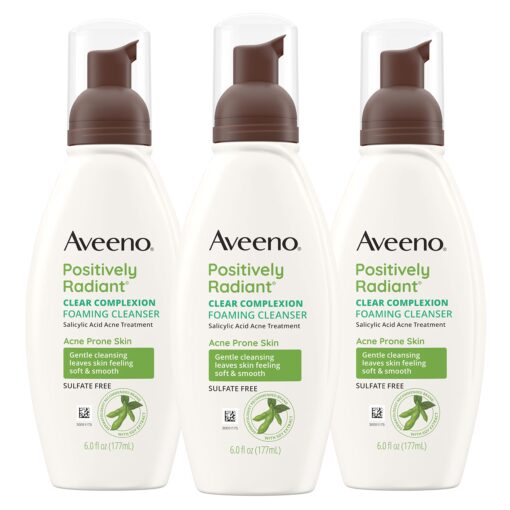 Aveeno Clear Complexion Foaming Oil-Free Facial Cleanser with Soy Extract & 0.5% Salicylic Acid, Acne Treatment Face Wash for Acne-Prone Skin, Sulfate-Free & Hypoallergenic, 6 fl. oz 6 Fl Oz (Pack of 3)