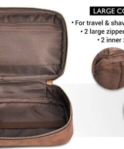Vetell Classic Men's Leather Toiletry Bag and Dopp Kit with Upper and Lower Zippered Compartments, 2 Mesh Bottle Pouches, and Carrying Handle - The Best Gift for Men. 42 81cQTfEFd0L