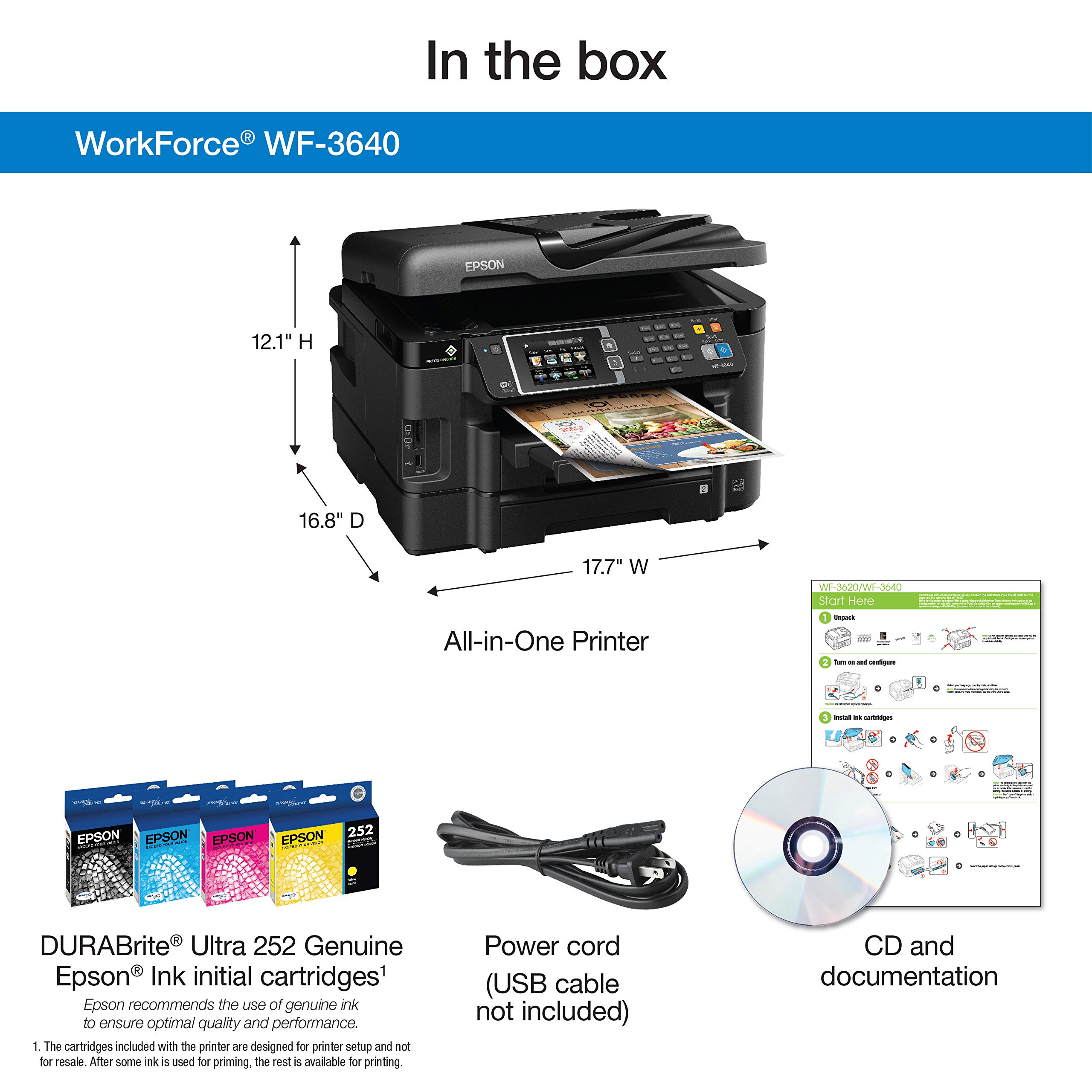 Epson Workforce Wf 3640a Wireless Color All In One Inkjet Printer With Scanner And Copier 2016 8499