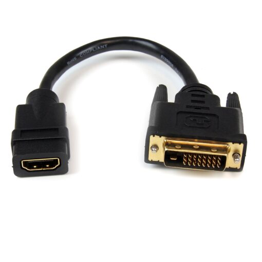 StarTech.com 8in HDMI to DVI-D Video Cable Adapter - HDMI Female to DVI Male - HDMI to DVI Dongle Adapter Cable (HDDVIFM8IN),Black HDMI (F) to DVI (M) 1 pack