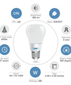 LED Light Bulbs A19 - Vintage Style Soft White Glow 8 Watt Bulbs - 60 Watt Equivalent - Brightest Bulb Energy Star 3000K 810 Lumens - 2 Year Warranty - 4 Pack - by Go LED Co 15 81cVKXTgdtL