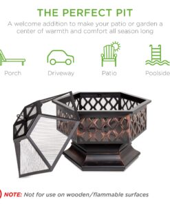Best Choice Products Hex-Shaped 24in Steel Fire Pit, Black Metal Wood Burning Firepit, Portable Hexagon Fire Bowl for Outside, Patio, Backyard w/Flame-Retardant Mesh Lid 21 81cVe2gS20L