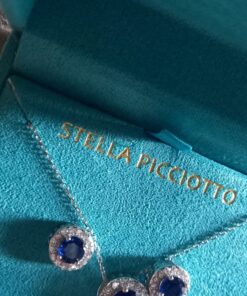 Mia Sarine Women's Earrings - 925 Sterling Sliver Art Deco Bridal Wedding Halo Crystal Stud Earrings and Pendant Necklace Set Blue 5 81cVxwSm1tL