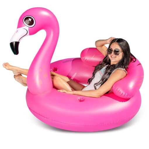 JOYIN Inflatable Flamingo Tube, Pool Float, Fun Beach Floaties, Swim Party Toys, Summer Pool Raft Lounge for Adults & Kids, with 2 Cup Holders and Head Rest