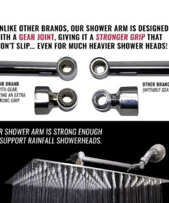 Adjustable Shower Arm Extension 10" Long - Stainless Steel Chrome Finish - The Only Arm Designed With a GEAR JOINT That Won't Slip! Our Long Shower Extender Pipe Can Hold A Rainfall Shower Head System 20 81cecmj1WqL