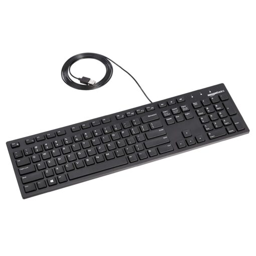 Amazon Basics Low-Profile Wired USB Keyboard with US Layout (QWERTY), Matte Black 1