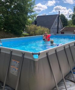 Intex 24ft X 12ft X 52in Ultra Frame Rectangular Pool Set with Sand Filter Pump, Ladder, Ground Cloth & Pool Cover 24 ft x 12 ft x 52 in 34 81ch5273byL