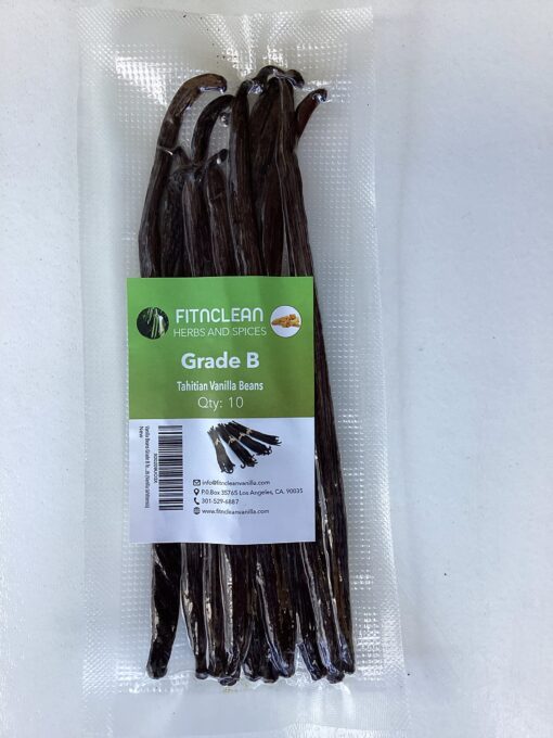 10 Vanilla Beans Grade B Tahitiensis. 5.5"-7" for Extract, Cooking and Baking by FITNCLEAN VANILLA| Fresh NON-GMO Whole Pods Tahitian 10 Count (Pack of 1)