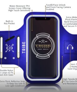 TRIBE Water Resistant Cell Phone Armband Case Running Holder for iPhone Pro Max Plus Mini SE (13/12/11/X/XS/XR/8/7/6/5) Galaxy S Ultra Plus Edge Note (21/20/10/9/8/7/6/5) Adjustable Strap & Key Pocket Dark Blue 17 81cldnG7C6L