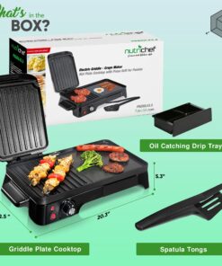 Nutrichef 2-in-1 Panini Press Grill & Griddle | Nonstick Coating, Temperature Control | Multiuse Countertop Sandwich Maker | Removable Drip Tray | 1500W | Compact Electric Griddle | 20.3 x 12.5 x 5.3 32 81crsDkCERL
