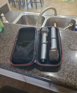 XZL Professional Wireless Microphones for Karaoke Singing, Rechargeable Dual UHF Dynamic Microphone, with Long-Distance UHF Receiver, Plug and Play, Speech, Wedding, Church, PA System Navy 33 81csFooz6BL