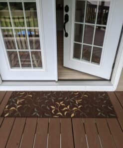 Machine Washable Leaves Design Non-Slip Rubberback 2x5 Traditional Runner Rug for Hallway, Kitchen, Bedroom, Entryway, 20" x 59", Brown Leaves Brown Runner - 20" x 59" 38 81ctQJGXRTL