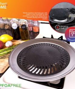 Kitchen + Home Stove Top Smokeless Grill Indoor BBQ, Stainless Steel with Double Coated Non Stick Surface Stove Top Grill 37 81cwBwQm0wL