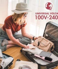 Enhanced Hair Straightener Heat Brush by MiroPure, 2-in-1 Ceramic Ionic Straightening Brush, Hot Comb with Anti-Scald Feature, Auto Temperature Lock & Auto-Off Function (Pink) 4 Piece Set Pink 32 81czc7LmVZL