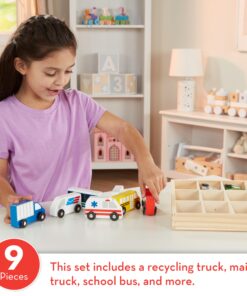 Alternative view of Melissa & Doug Town Vehicles Set in Wooden Tray (9 pcs) English Only Wooden Town Vehicles