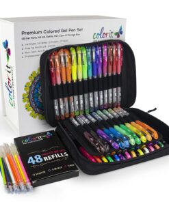 ColorIt Glitter Gel Pens For Adult Coloring Books 96 Pack - 48 Premium Quality Glitter Pens and Glitter Markers for Adult Coloring with 48 Matching Refills (96 Count Glitter Gel Pens) 96 Count Gel Pens