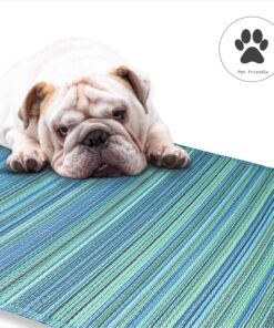 Fab Habitat Outdoor Rug - Waterproof, Fade Resistant, Crease-Free - Premium Recycled Plastic - Striped - Large Patio, Deck, Sunroom, Camping, RV - Cancun - Turquoise & Moss Green - 6 x 9 ft 6' x 9' Rectangular 30 81d3QiStqWL 1