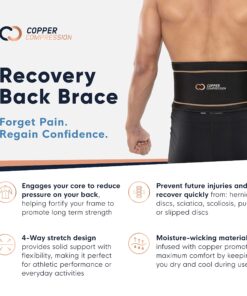 Copper Compression Lower Back Lumbar Support Brace, 1 Guaranteed Highest Copper Content, Great for All Activities! Infused Fit Wrap/Belt, Wear Anywhere! (Waist 28" - 38") Small/Medium (Pack of 1) 18 81d46WXMjTL