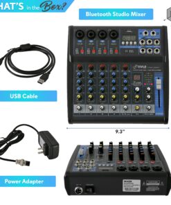 Pyle Professional Audio Mixer Sound Board Console - Desk System Interface with 6 Channel, USB, Bluetooth, Digital MP3 Computer Input, 48V Phantom Power, FX16 Bit DSP- PMXU63BT , Black 26 81d4CM8CcZS