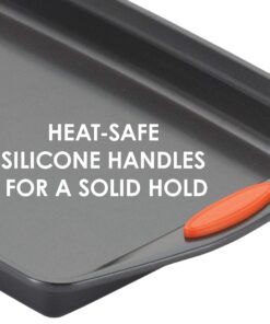 Rachael Ray Nonstick Bakeware with Grips, Nonstick Cookie Sheet / Baking Sheet - 10 Inch x 15 Inch, Gray with Orange Grips 9 81d4rABL4GL