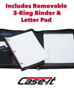 Case-it Executive Zippered Padfolio with Removable 3-Ring Binder and Letter Size Writing Pad, Black (PAD-40) Single PAD-40 42 81d5Xp8s7TL