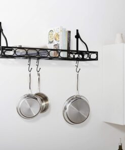 Old Dutch Bookshelf Pot Rack with 8 Hooks, Matte Black, 36.25" x 9" x 12" 9 81d75GfiD7L