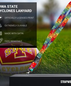 Alternative view of Moose Pet Wear Iowa State Cyclones Lanyard - Satin Keychain Necklace, Iowa State ID Badge Holder – 3/4 Inch, Tye Dye Logo on Tie Dye