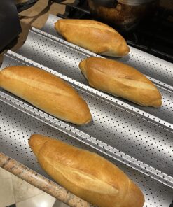 AMAGABELI GARDEN & HOME Nonstick Perforated Baguette Pan 15" x 13" for French Bread Baking 4 Wave Loaves Loaf Bake Mold Toast Cooking Bakers Molding 4 Gutter Oven Toaster Pan Cloche Waves Silver 4 Slots 30 81dBdrLVKOL