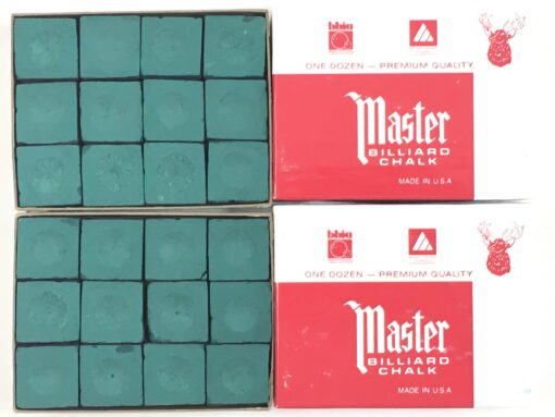 Made in the USA - 2 Boxes of Master Chalk - 24 Pieces for Pool Cues and Billiards Sticks Tips Forest Green