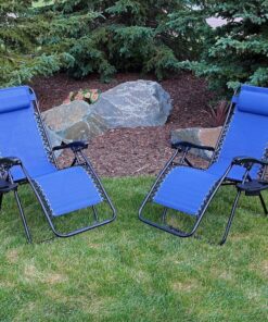 EMMETTS Ourdoor Black Zero Gravity Lounge Chair with Pillow and Cup Holder (Blue) 17 81dGhC9 E3L