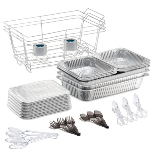 Tiger Chef Chafing Dish Buffet Set Disposable - Full Size Disposable Wire Chafer Stand Kit - 30-Piece Catering Set for Parties Includes Chafer Pans Disposable Serving Utensils