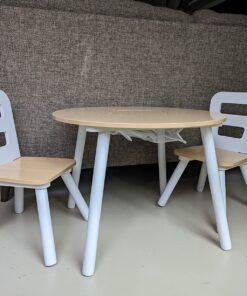 KidKraft Wooden Round Table & 2 Chair Set with Center Mesh Storage - Natural & White, Gift for Ages 3-6 31 81dRwu9y9HL 3