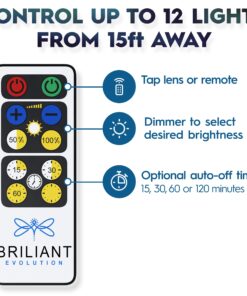 Brilliant Evolution Tap Light Push Lights 6pk w/Batteries + Remote, LED Stick On Lights Under Cabinets Battery Puck Lights with Remote - Under Counter Lighting Wireless Closet Kitchen Night Lights 6 pack (18 batteries included) 35 81dUYmPadL