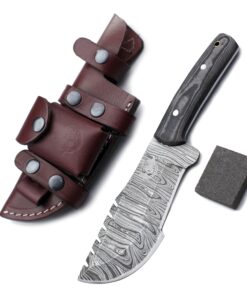 WolfKlinge DCX17-35 Handmade Damascus Steel Hunter, Barbarian Tracker, Sheep Horn Handle, with Cowhide Leather Sheath 12 81dYbsgyjCL