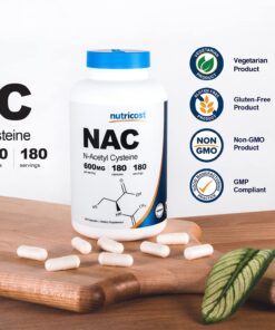 Nutricost N-Acetyl L-Cysteine (NAC) 600mg, 180 Capsules - Non-GMO, Gluten Free Unflavored 180 Count (Pack of 1) 15 81dZP8jS6YS