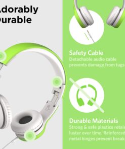 LilGadgets Connect+ Style Wired Toddler Noise Canceling Headphones with SharePort® Technology, Child-Friendly Foldable On-Ear Headset with Built-in Microphone, Kids Headphones Wired, Green 9 81dbakO3KEL