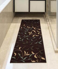 Machine Washable Leaves Design Non-Slip Rubberback 2x5 Traditional Runner Rug for Hallway, Kitchen, Bedroom, Entryway, 20" x 59", Brown Leaves Brown Runner - 20" x 59" 36 81dcWTYI0AL