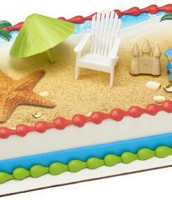 DecoSet® Beach Chair and Umbrella Tropical Beach Cake Decoration, 6 Piece Cake Topper Set, Palm Trees, Deck Chair, Beach Umbrella, Sand Castle and Bucket, Food Safe, Beach Chair & Umbrella DecoSet 22 81ddXh2aTBS