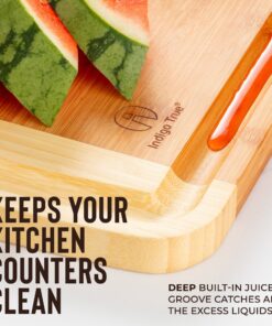Bamboo Cutting Board - Wood Chopping Board with Juice Groove, Charcuterie Board, Serving Platter Cheese Board, Bread Board, Turkey Meat Cutting Board for Kitchen 30 81ddnbx 8L