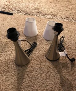 Simple Designs LT2014-WHT-2PK Valencia Brushed Nickel Mini Touch Table Lamps with Fabric Shades, White (Pack of 2) Brushed Nickel Base with White Shades 40 81densYSqcL