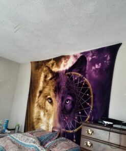 Dawhud Direct Dreamcatcher Wolf Fleece Blanket for Bed, 75" x 90" Dreamcatcher Fleece Throw Blanket for Women, Men and Kids Super Soft Plush Wolf Blanket Throw Fleece Blanket - King Size Blanket I Wolf Dreamcatcher 75" x 90" 24 81dkKM1nhlL