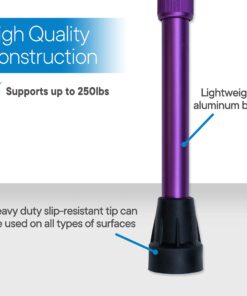 RMS Walking Cane - Adjustable Walking Stick - Lightweight Aluminum Offset Cane with Ergonomic Handle and Wrist Strap - Ideal Daily Living Aid for Limited Mobility Lavender 11 81doEM6cNTL