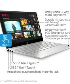 HP ENVY 13-13.99 Inches Thin Laptop w/ Fingerprint Reader, 4K Touchscreen, Intel Core i7-8565U, NVIDIA GeForce MX250 Graphics, 16GB SDRAM, 512GB SSD, Windows 10 Home (13-aq0044nr, Natural Silver) Intel Core i7 8th Gen 26 81dwyeXh4L