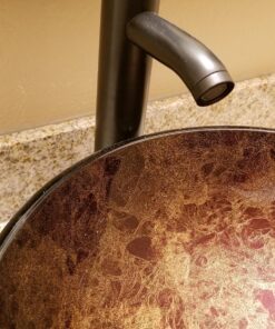 ELECWISH Bathroom Vessel Sink with Faucet Mounting Ring and Pop Up Drain 16.5 Inch Tempered Glass Basin (Brown) Brown 36 81dzYFiKT L