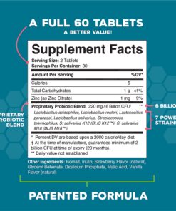 Alternative view of Oral Probiotics for Mouth Bad Breath Treatment for Adults: Dentist Formulated Advanced Oral Probiotics for Teeth and Gums +BLIS K12 M18 – 60 Chewable Oral Health Probiotics Tablets -Strawberry Vanilla Strawberry Vanilla 60 Count (Pack of 1)