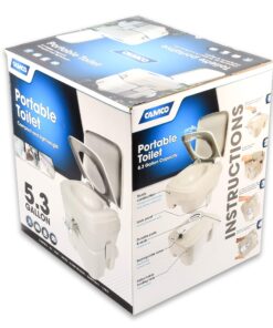 Camco 5.3-Gallon Portable Travel Toilet | Features Detachable Holding Tank w/Sealing Slide Valve & Bellow-Type Flush | Easy Transport w/Compact Lightweight Design & Carry Handle | Gray (41541) 5.3 Gallon 36 81e2ODoYQKL